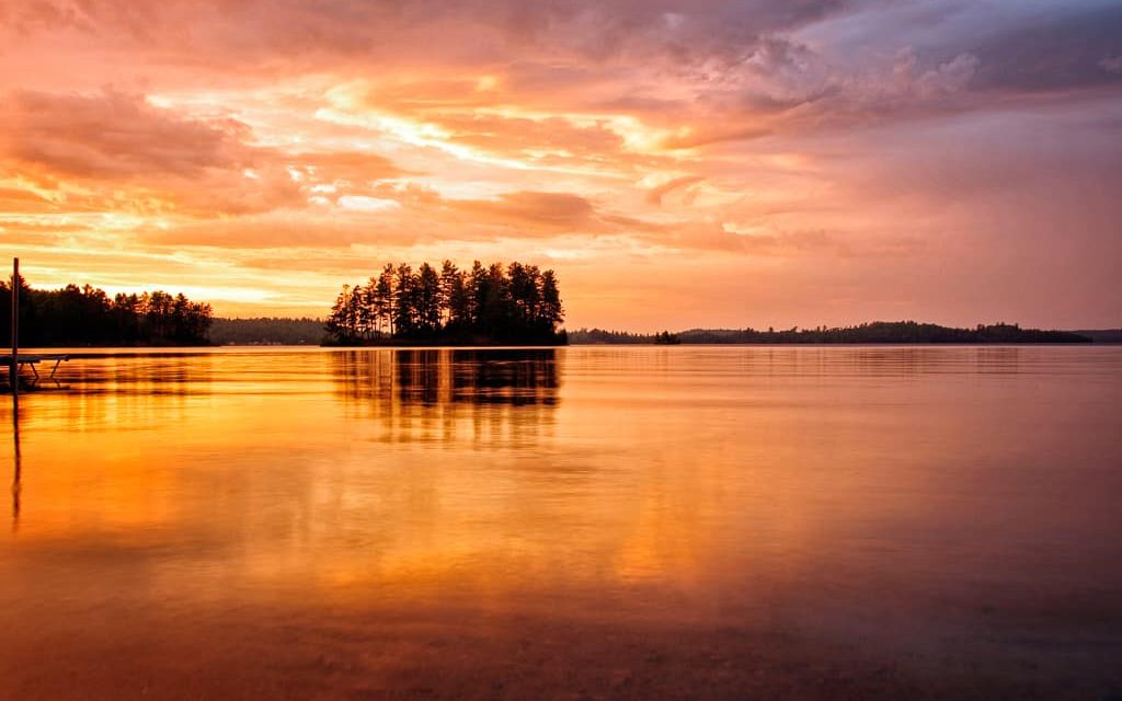 Orange sky over Bay Lake.