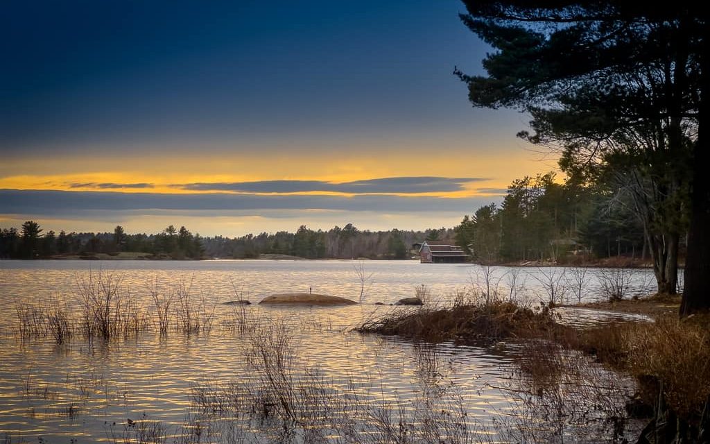 Scenic view of rippled Bernard Lake at Sunset.